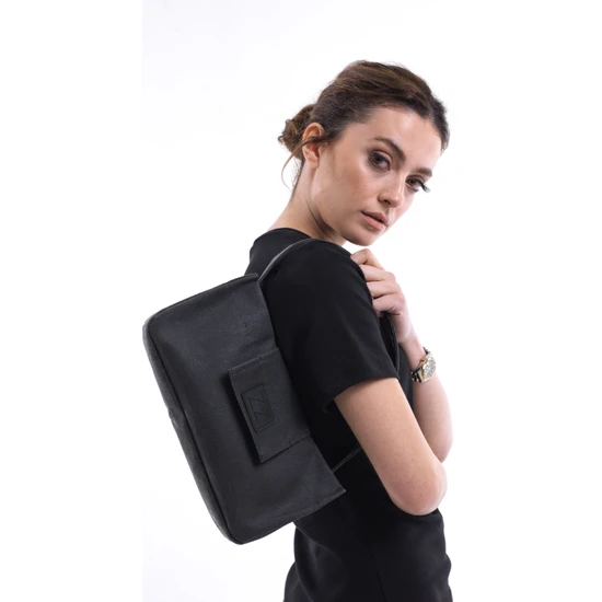 ZZ Design Mumlu Kanvas Kumaş Kadın Omuz Çantası Baget Çanta Siyah Renk