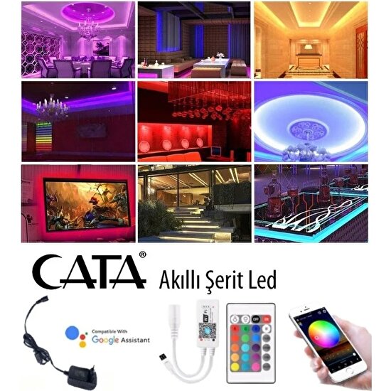 Cata Akıllı Rgb Şerit LED Seti (5mt Rgb LED + Trafo + Rgb Kumanda)