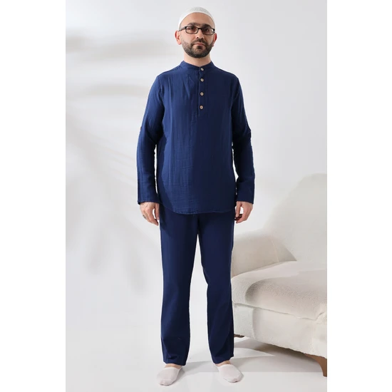İhvan Online Erkek Gömlek Pantolon Ikili Takım Hac Umre Kıyafeti Lacivert