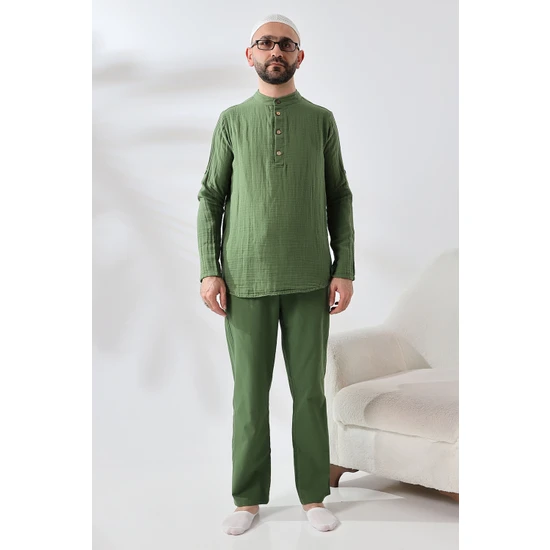 İhvan Online Erkek Gömlek Pantolon Ikili Takım Hac Umre Kıyafeti Yeşil