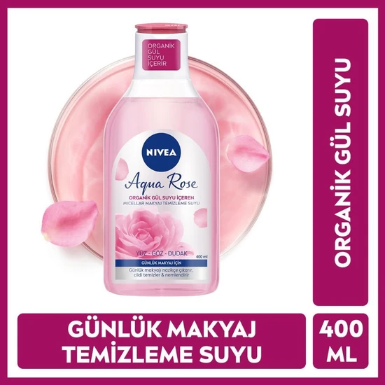 Nivea Aqua Rose Organik Gül Suyu İçeren Micellar Makyaj Temizleme Suyu, Günlük Makyaj, Nemlendirici 400 ml
