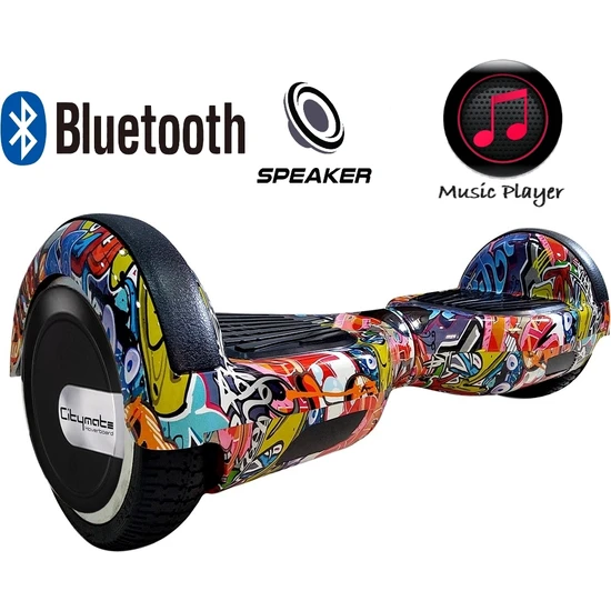 Citymate Elektrikli Kaykay Hoverboard Bluetooth Hoparlörlü 6.5 Inch Akıllı Dengeli - Gökkuşağı Grafiti Desenli