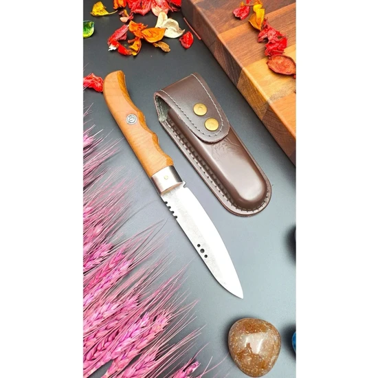 Swencraft Outdoor Piknik Çakısı Kamp Bıçak Bıçağı Çakısı Bıçak Kılıflı El Yapımı ( Ceviz Ağacı Sap ) 23 cm