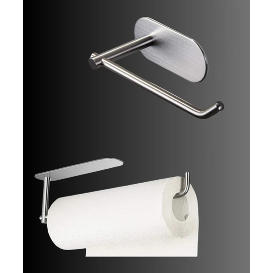 FH Design Home Paslanmaz Çelik Havluluk ve Paslanmaz Çelik Tuvalet Kağtlığı Seti / Yapışkanlı Sistem