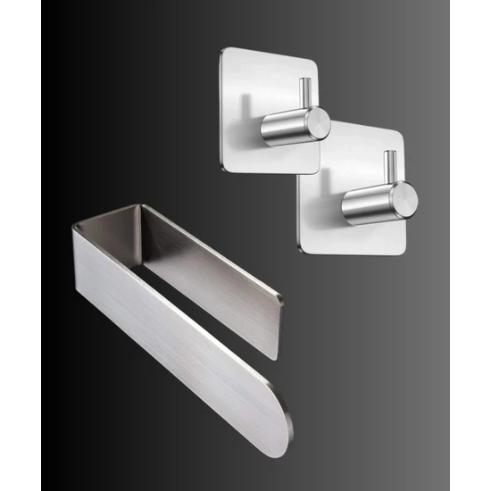 FH Design Home Paslanmaz Çelik Havluluk / 2 Adet Paslanmaz Çelik Banyo Askısı / Yapışkanlı Sistem