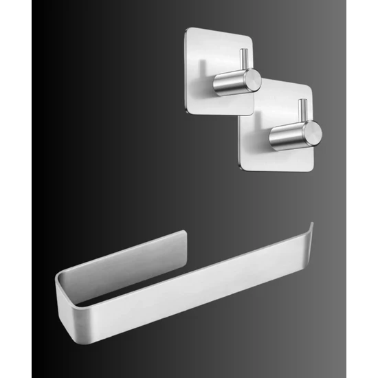 FH Design Home Paslanmaz Çelik Kağıt Havlu Askılığı ve 2 Adet Paslanmaz Çelik Inox Banyo Askısı