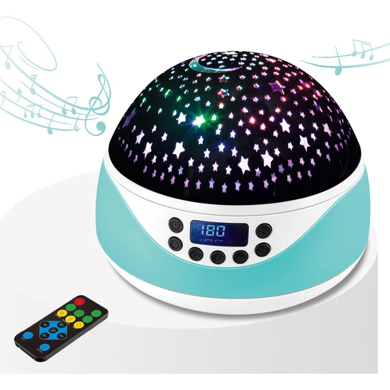 Lebeigo Yıldızlı Gökyüzü Projektörü LED Işık USB Dönen Müzik Yıldızlı Gece Lambası Yatak Odası Başucu Yıldız Atmosfer Işığı (Yurt Dışından)
