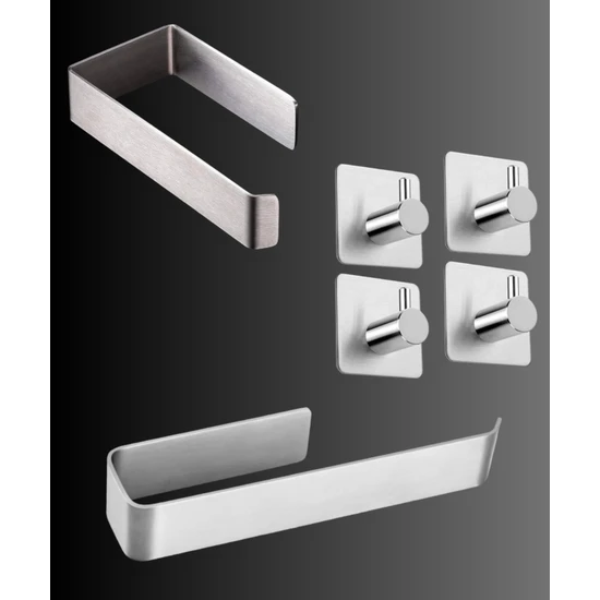 FH Design Home Paslanmaz Çelik Kağıt Havlu Askılığı / Tuvalet Kağıtlığı / 4 Adet Paslanmaz Çelik Banyo Askısı