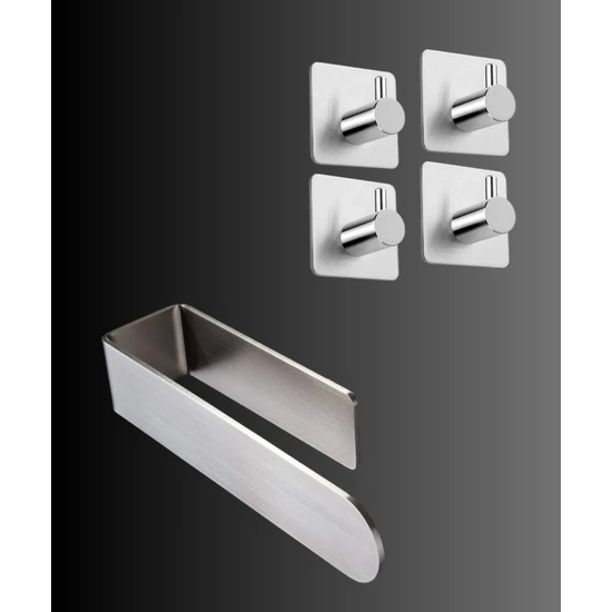 FH Design Home Paslanmaz Çelik Havluluk / 4 Adet Paslanmaz Çelik Banyo Askısı / Yapışkanlı Sistem