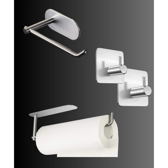 FH Design Home Paslanmaz Çelik Kağıt Havlu Askılığı / Tuvalet Kağıtlığı / 2 Adet Paslanmaz Çelik Banyo Askısı