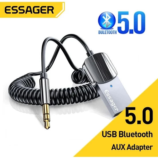 Essager Aux Bluetooth Mikrofonlu Hi-Fi Ses 3.5mm 5.0 Verici Yeni Nesil Son Teknoloji Bluetooth Aux Araç Kiti