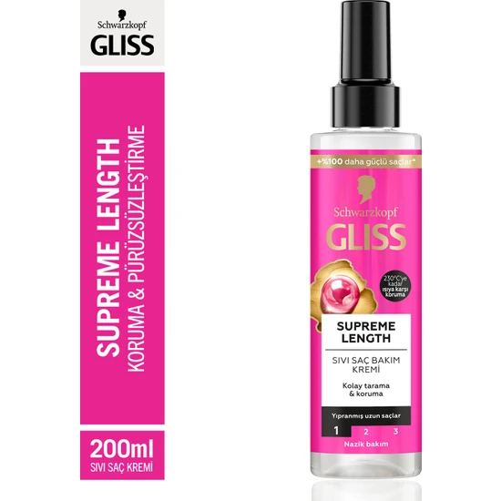 Gliss Supreme Length Koruyucu Sıvı Saç Bakım Kremi - Biotin Kompleksi ve Şakayık Çiçeği Özü ile 200 ml