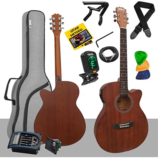 Midex Phx-188EQ Set Masif Ağaç Elektro Akustik Gitar 4/4 (GİGBAG Çanta Tuner Askı Capo Jak Kablo)