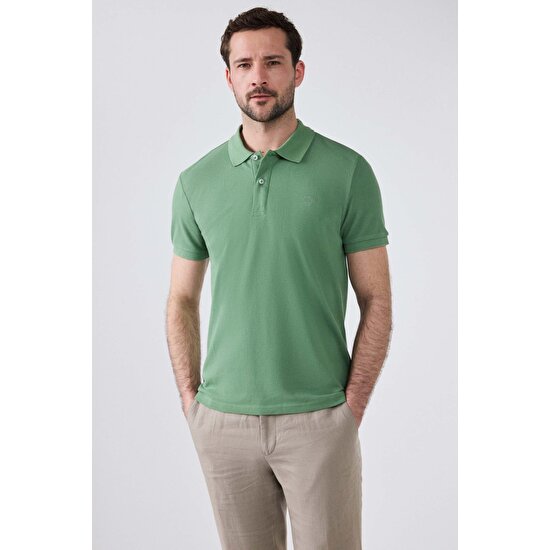 Ds Damat Regular Fit Açık Yeşil %100 Pamuk Polo Yaka Nakışlı T-Shirt