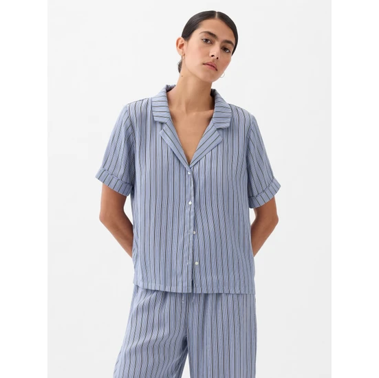 Gap Kadın Açık Mavi Saten Pijama Üstü