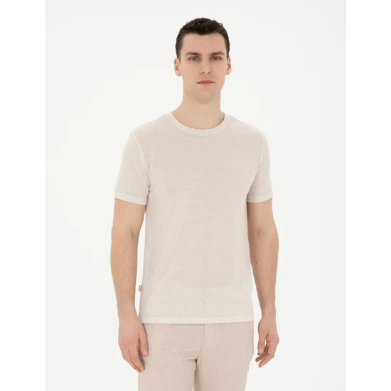 Pierre Cardin Erkek Bej Slim Fit Basic T-Shirt 50288156-Vr011