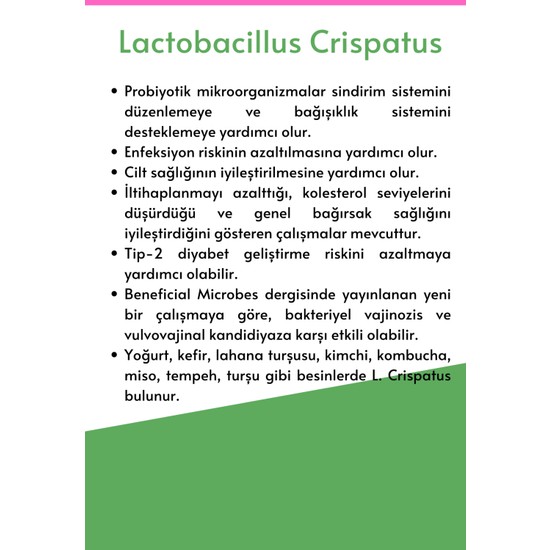 Microbiome Lactobacillus Crispatus 30 Kapsül Probiyotik Fiyatı