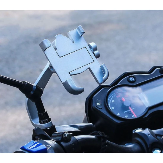 Asua Dikiz Ayna Bağlantılı Metal Motosiklet ve Bisiklet Telefon Tutucu Metal Motorsiklet Telefon Tutacağı