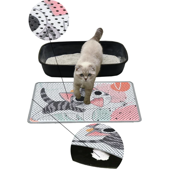 Ayliz Plast Ayliz Plast&ambalaj Elekli Kedi Tuvalet Önü Paspası Dijital Baskılı Kedi Kumu Paspas 40X60 cm