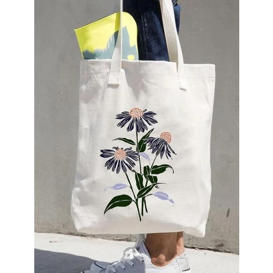 Songli TOTE28691 35CMX40CM Kadın Baskı Alışverişçi Rahat Alışveriş Çantaları Kadın Omuz Moda 90S Stil Çiçek Çiçek Kız Grafik Kanvas Tote Çanta (Yurt Dışından)
