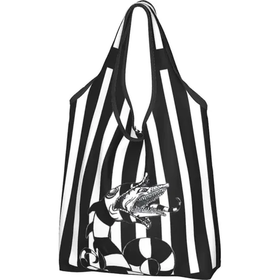 Songli Stil 10 Alışveriş Çantası Kawaii Korku Filmi Beetlejuice Alışveriş Bez Çantalar Taşınabilir Tim Burton Tarzı Bakkal Omuz Alışveriş Çantası (Yurt Dışından)