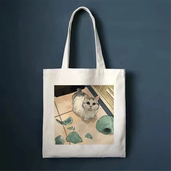 Songli 25 40X42CM 15.8X16.54IN Sevimli Kedi Alışveriş Çantası Alışveriş Çantaları Tote Kanvas Çanta Harajuku Yeniden Kullanılabilir Büyük Kapasiteli Kawaii Kadın Rahat Omuz Çantası Çanta (Yurt Dışından)