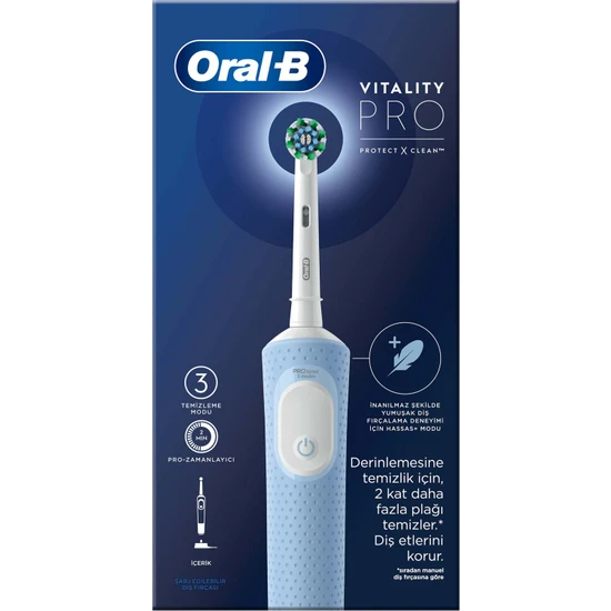 Oral-B Vitality Pro Mavi Elektrikli Diş Fırçası, 1 Diş Fırçası Başlığı, Braun Tasarımı