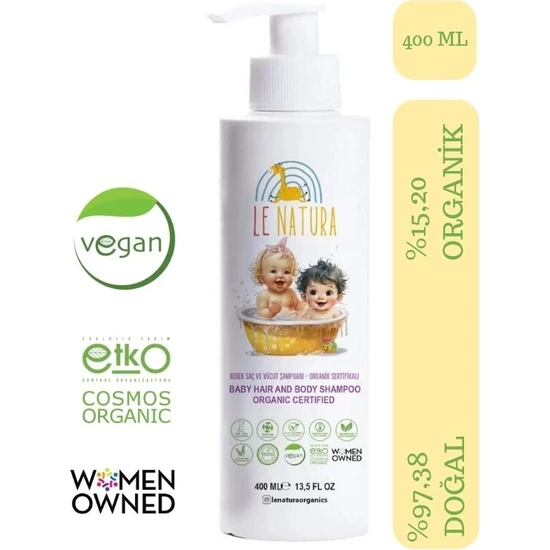 Le Natura Organik & Vegan Sertifikalı, Glutensiz Bebek  Saç ve Vücut Şampuanı - 400 ml