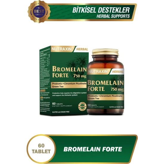 Nutraxin Bromelain Forte 60 Tablet - Bromelain Krom Probiyotik 750 Mg