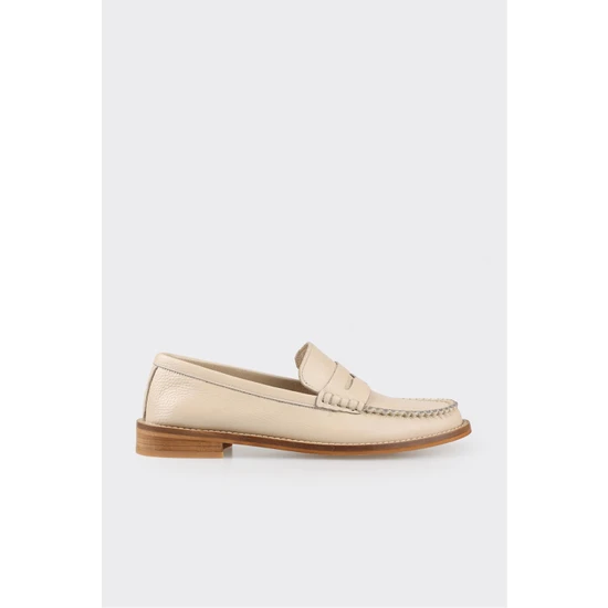 Elle Shoes Bej Deri Kadın Loafer