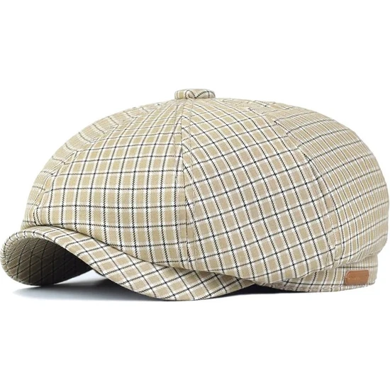 Liangduo Shop Bej Tarzı Xs Boyutu Ilkbahar Yaz Ekose Gazeteci Şapkası Peaky Sekizgen Şapka Vintage Yumuşak Rahat Bereliler Kap Visor Düz Sarmaşık Şapka Dört Mevsim (Yurt Dışından)