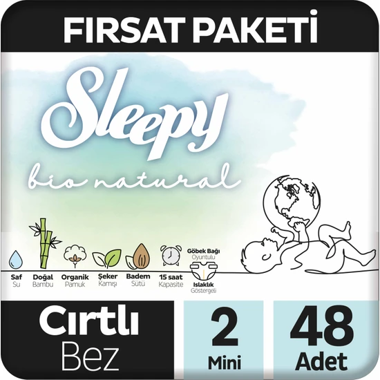 Sleepy Bebek Bezi Bio Natural 2 Numara Mini 48'li Fırsat Paket