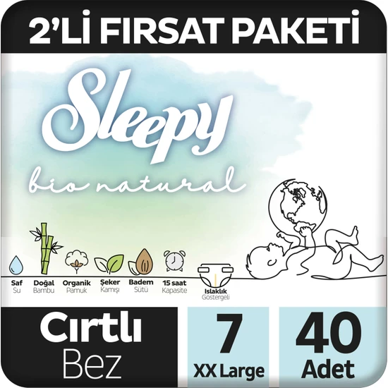 Sleepy Bebek Bezi Bio Natural 7 Numara Xxlarge 40'lı Fırsat Paket