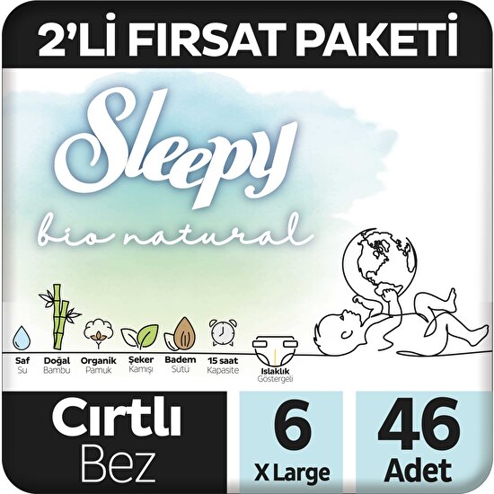 Sleepy Bebek Bezi Bio Natural 6 Numara Xlarge 46'li Fırsat Paket