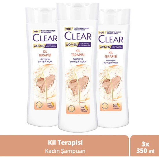 Clear Women Kepeğe Karşı Etkili Şampuan Kil Terapisi 350 ml x3