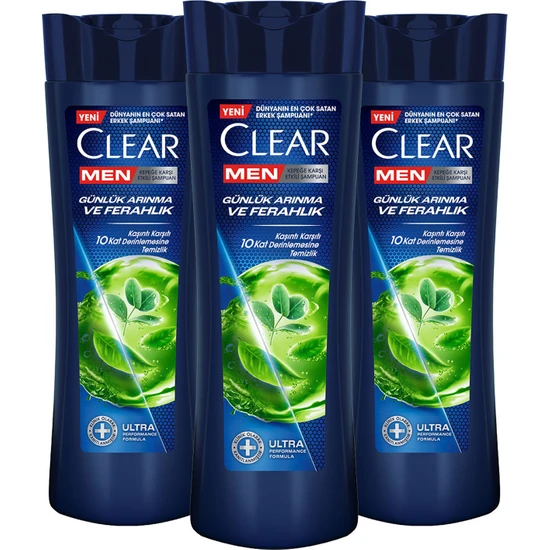 Clear Men Kepeğe Karşı Etkili Şampuan Günlük Arınma ve Ferahlık 350 ml x3