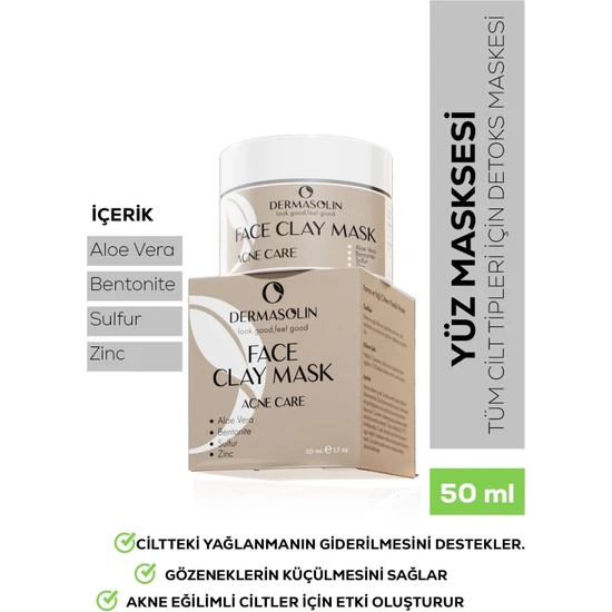 Dermasolin Face Clay Mask Cilt Onarıcı Yaşlanma Kaşıttı Detoks Yüz Maskesi 50 ml