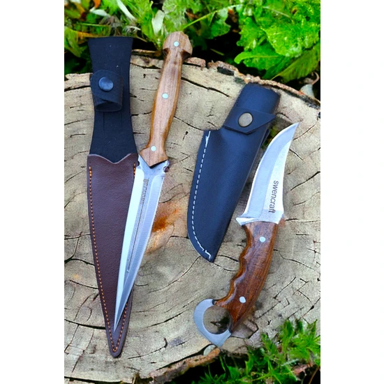 Swencraft Outdoor 2'li Çerkes Kaması Çakısı Çift Yönlü Doğa Piknik Kamp Bıçağı Kılıf  (Ceviz)
