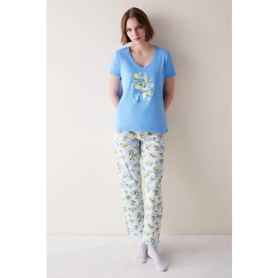 Penti Lemon Mavi Pantolon Pijama Takımı