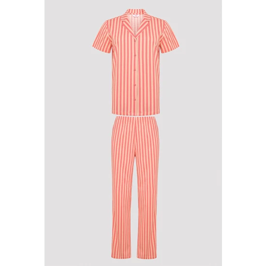 Penti Base Rosy Stripes Gül Rengi Gömlek Pantolon Pijama Takımı