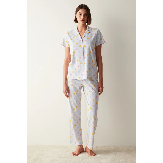 Penti Colorful Dots Gömlek Pantolon Gri Pijama Takımı