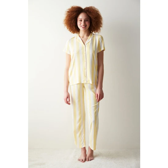 Penti Base Spring Sarı Gömlek Pantolon Pijama Takımı