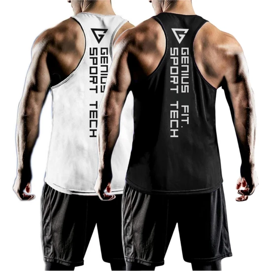 Genius Store 2'li Paket Erkek Dry Fit Y-Back Gym Fitness Sporcu Atleti