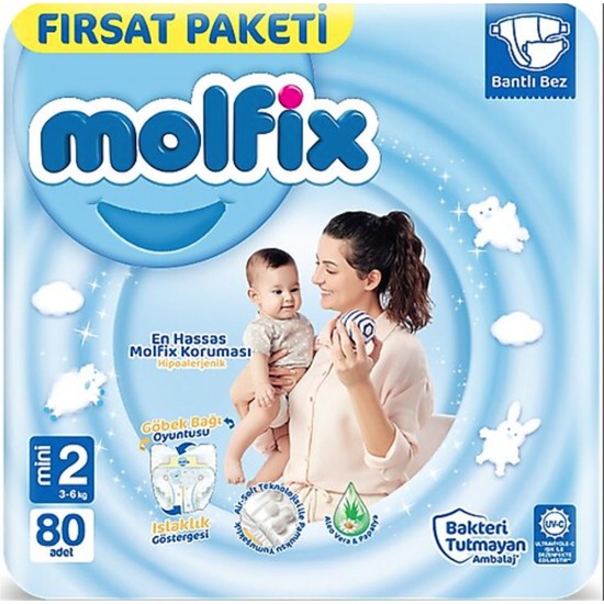 Molfix Bantlı Bebek Bezi 2 Beden Mini 3-6 kg 80li Fırsat Paketi Hipoalerjenik Koruma