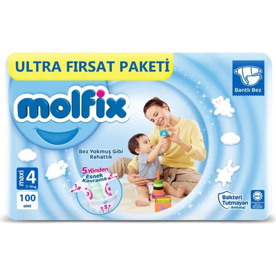 Molfix Bebek Bezi 3D 4 Beden Maxi 7-14 Kg 100lü Ultra Fırsat Paketi