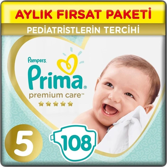 Prima Premium Care Bebek Bezi 5 Beden Junior 11-16 Kg  108li Aylık Fırsat Paketi