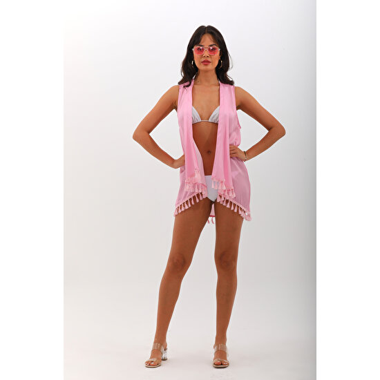 Marecaldo Yazlık Kadın Giyim Modası Mayo Üzeri Kruvaze Pareo Modeli Rosa Zuchero Saçaklı Desen