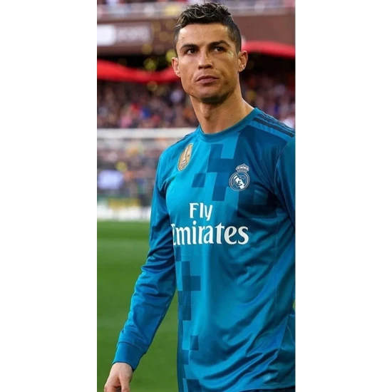 Fireball Ronaldo Real Madrid 2017-2018 Sezonu Mavi Şampiyonlar Ligi Uzun Kollu Özel Tasarım Retro Forma