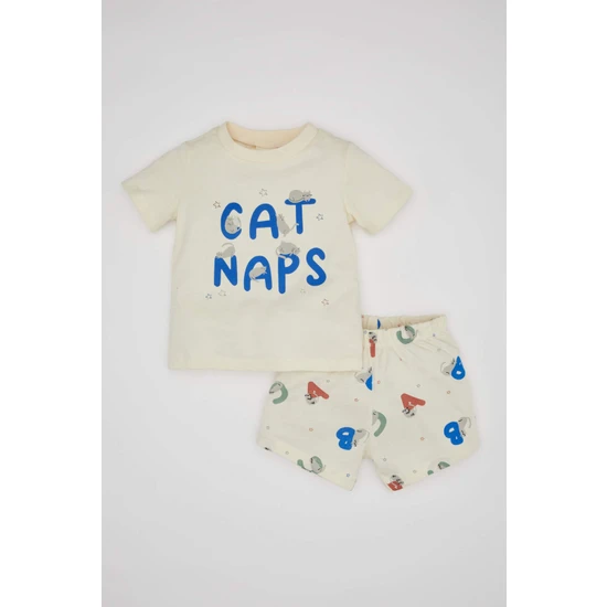 DeFacto Erkek Bebek Baskılı Penye Kısa Kollu Şort Pijama Takımı C1505A524HS