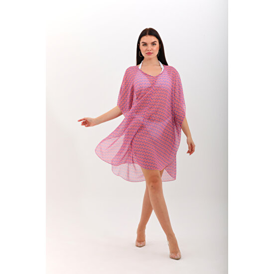 Marecaldo Yazlık Kadın Giyim Modası Mayo Üzeri Yarasa Pareo Modeli Cavallucio Marino-Pembe Desen